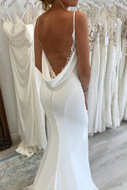 V-Neck Spaghetti Straps Open Back Wedding Dress With Train