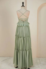 V-Neck Spaghetti Straps Ruffled A-Line Bridesmaid Dress