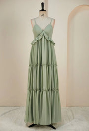 V-Neck Spaghetti Straps Ruffled A-Line Bridesmaid Dress