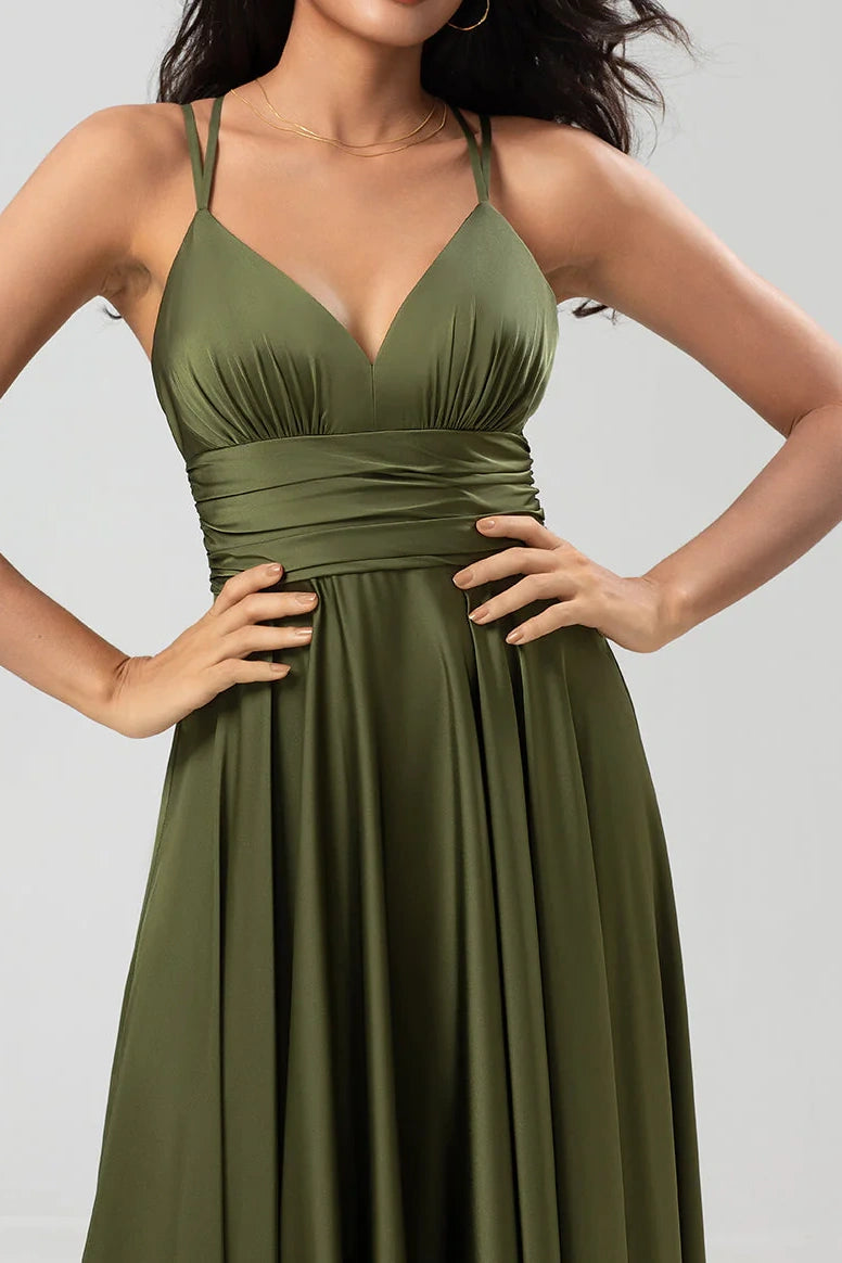 V-Neck Spaghetti Straps Sleeveless Empire A-Line Bridesmaid Dress