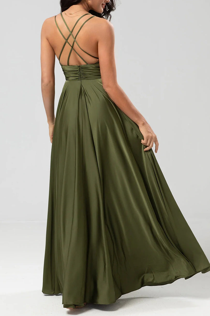 V-Neck Spaghetti Straps Sleeveless Empire A-Line Bridesmaid Dress