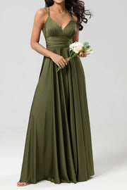 V-Neck Spaghetti Straps Sleeveless Empire A-Line Bridesmaid Dress