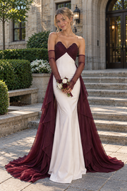 V-Neck Strapless Beaded Top Mermaid Satin Party Prom Dress With Train