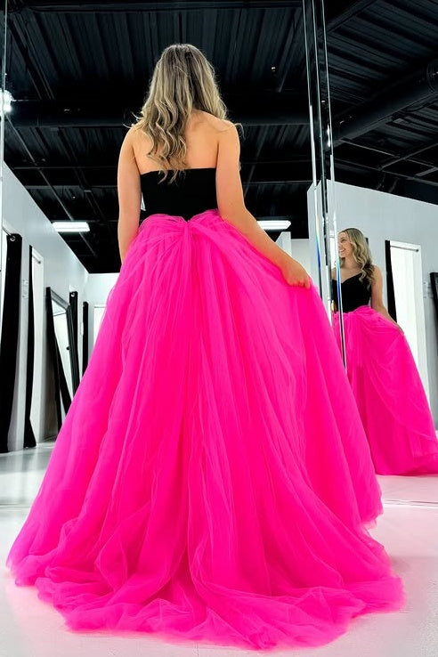 V-Neck Strapless Chiffon A-Line Tulle Party Prom Dress
