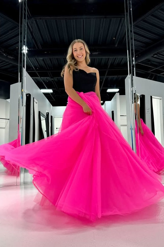 V-Neck Strapless Chiffon A-Line Tulle Party Prom Dress