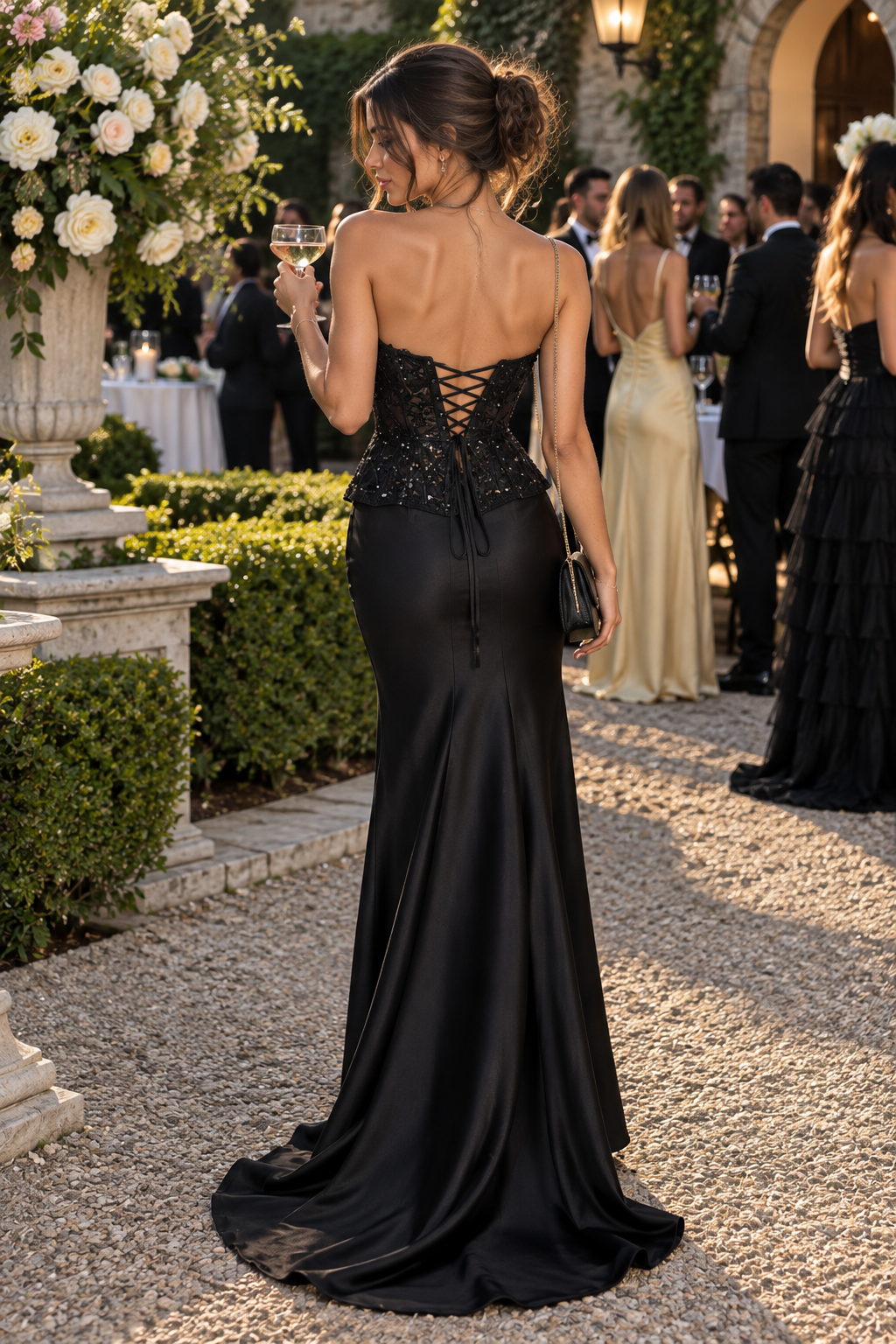 V-Neck Strapless Lace-Up Lace And Satin Mermaid Party Prom Dress