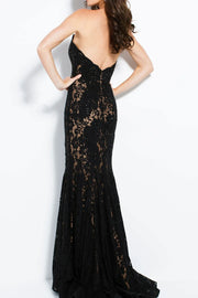 V-Neck Strapless Open Back Lace Mermaid Party Prom Dress