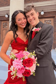 V-Neck Strapless Pleated Chiffon And Lace Tiered Party Prom Dress