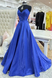 V-Neck Strapless Satin A-Line Long Party Prom Dress