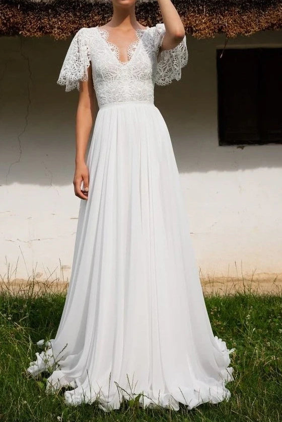 V-Neck With Bolero Empire A-Line Long Wedding Dress