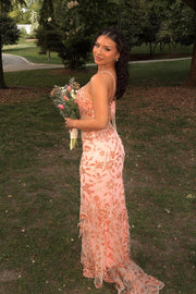 V-neck Sleeveless Fitted Lace Floral Party Prom Dress