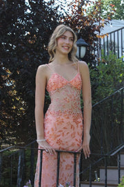 V-neck Sleeveless Fitted Lace Floral Party Prom Dress