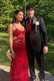 V-neck Sleeveless Fitted Lace Floral Party Prom Dress