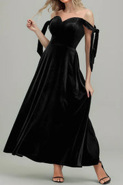 Velvet A-Line Sheer Round Empire Long Bridesmaid Dress