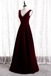 Velvet A-Line V-Neck Sleeveless Empire Long Bridesmaid Dress