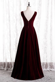 Velvet A-Line V-Neck Sleeveless Empire Long Bridesmaid Dress