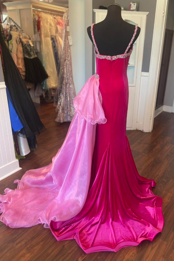 Velvet Spaghetti Straps Mermaid Prom Dress With Side And Train