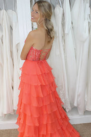 Sweetheart Strapless A-Line Appliques Tiered Party Prom Dress