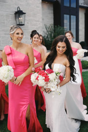Watermelon Satin Mermaid One Sholder With Bow Bridesmaid Dress