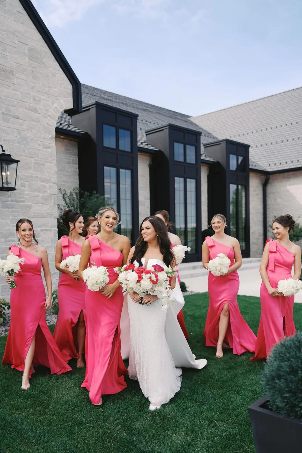 Watermelon Satin Mermaid One Sholder With Bow Bridesmaid Dress
