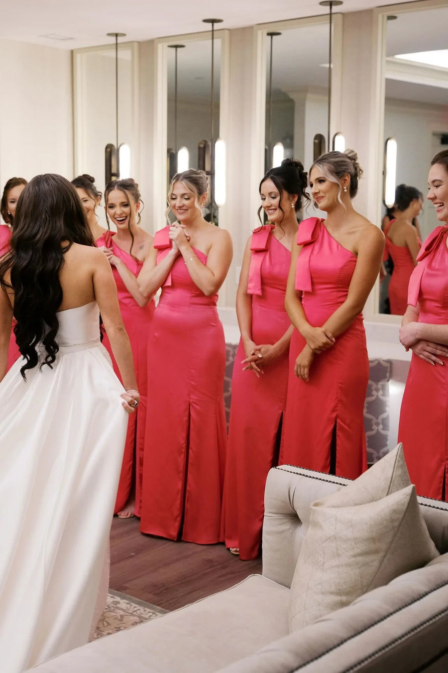Watermelon Satin Mermaid One Sholder With Bow Bridesmaid Dress