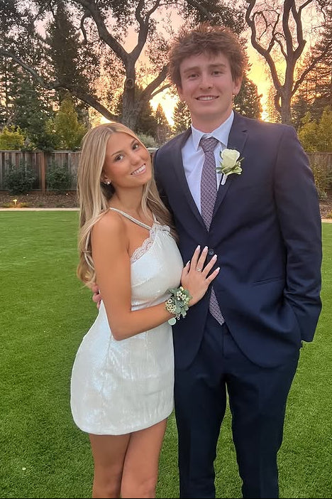 White Sequin A-Line Halter Mini Party Homecoming Dress