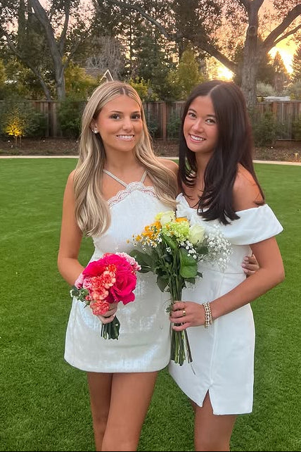 White Sequin A-Line Halter Mini Party Homecoming Dress