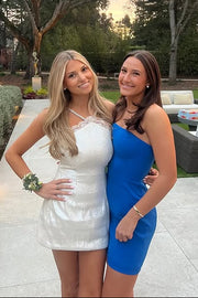 White Sequin A-Line Halter Mini Party Homecoming Dress