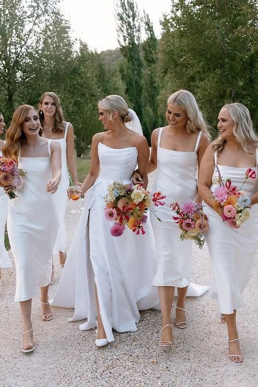 White Square Spaghetti Straps Mermaid Bridesmaid Dress