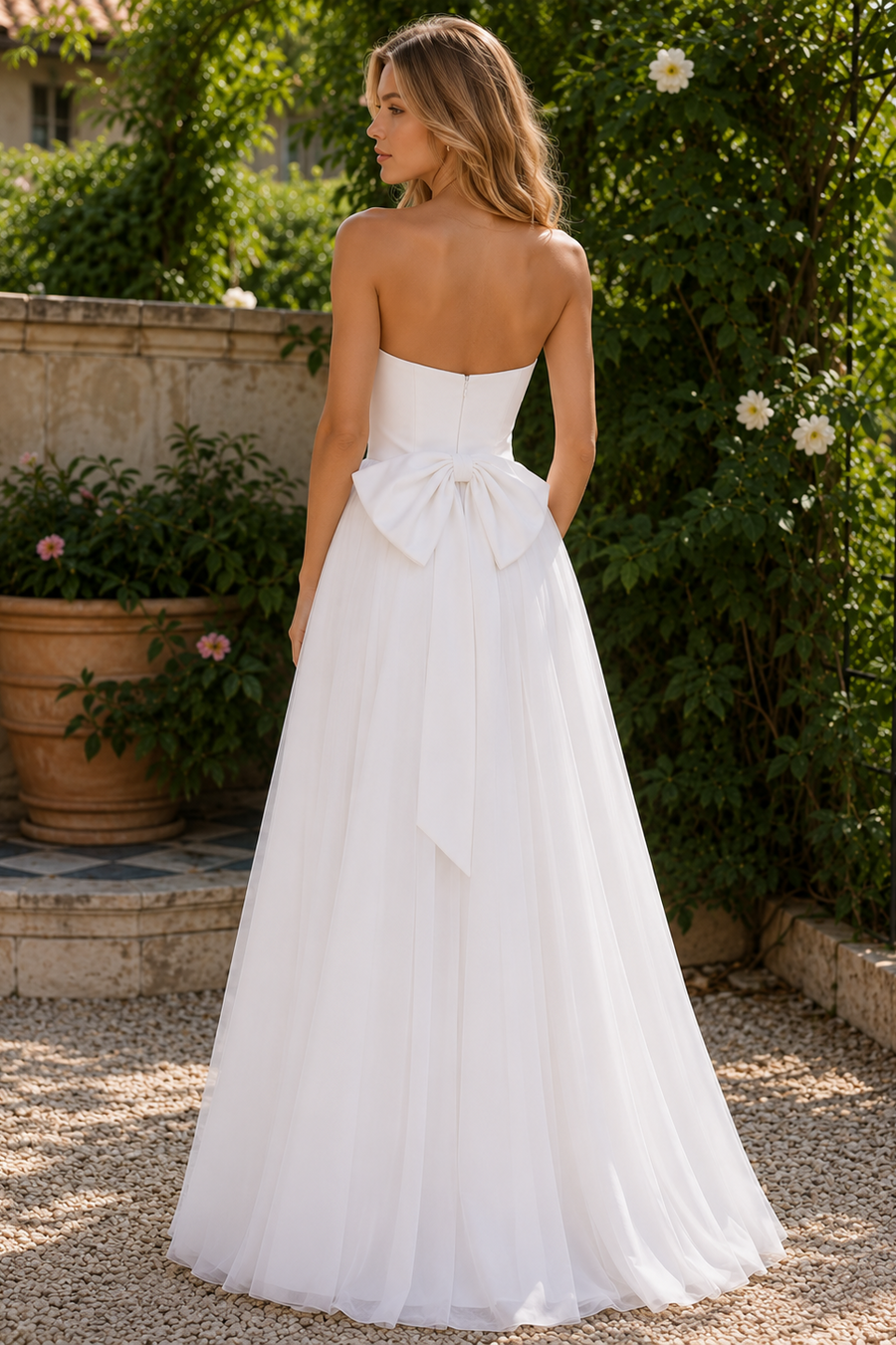 White Strapless Two Tone A-Line Floor-Length Summer Wedding Dress