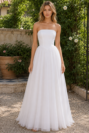White Strapless Two Tone A-Line Floor-Length Summer Wedding Dress
