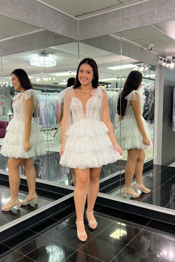 White A-Line Short Homecoming Dress with Sequins