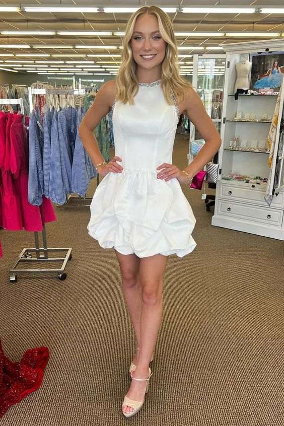 White Beaded Sleeveless Ruffle