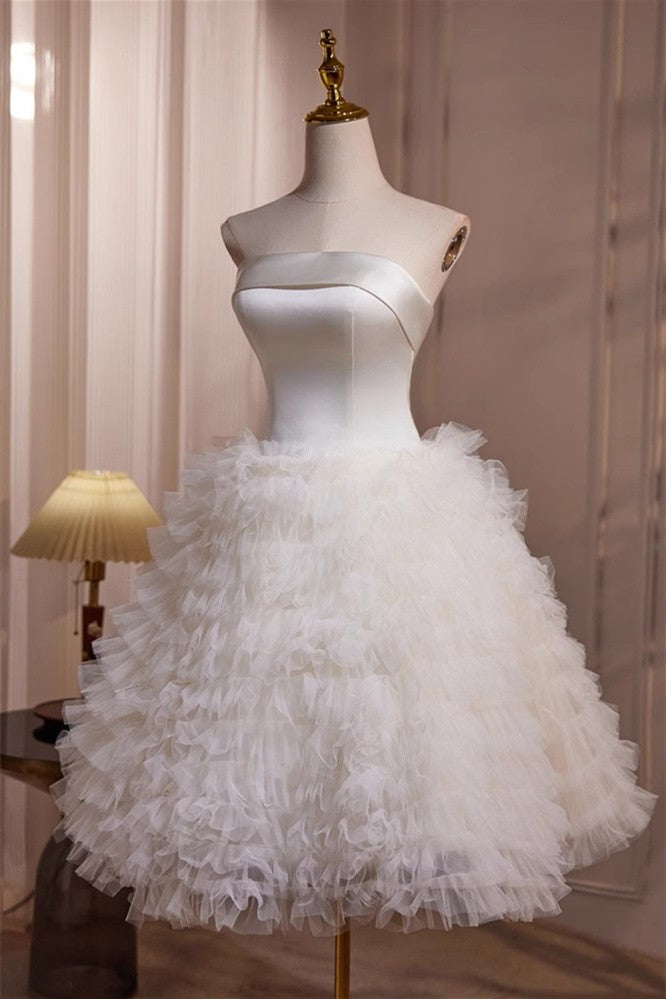 white satin homecoming dress Tulle Straps Short Party Dress White / Custom Size ankle dress boots A Line Waist Size:L- 16.5 36/37 Prom Dress Alterations: Perfect