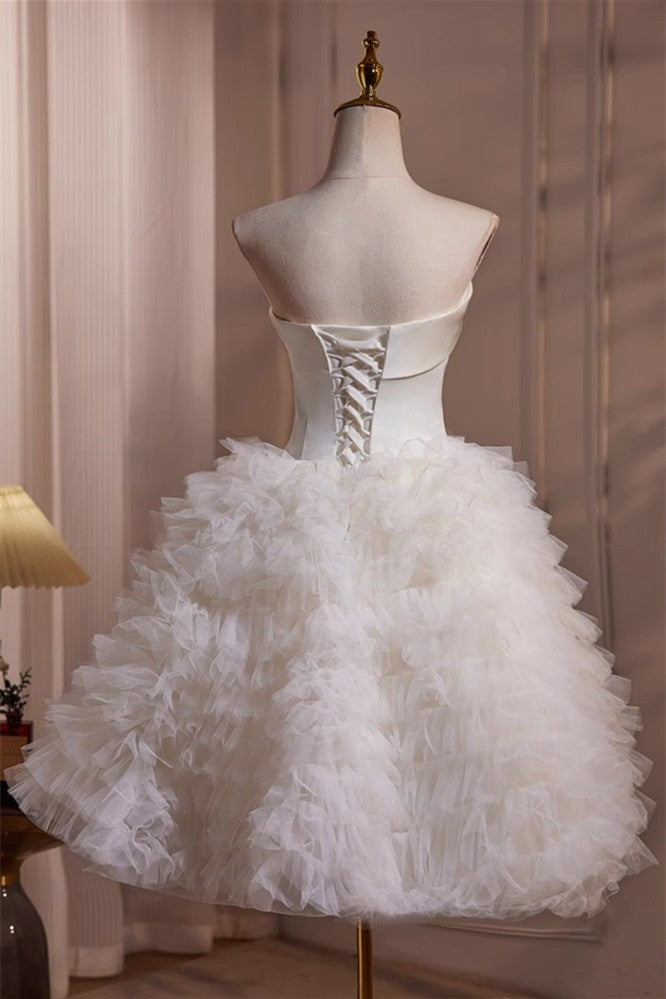 White Satin Tulle Straps Short Homecoming Dress Party Dress Back view