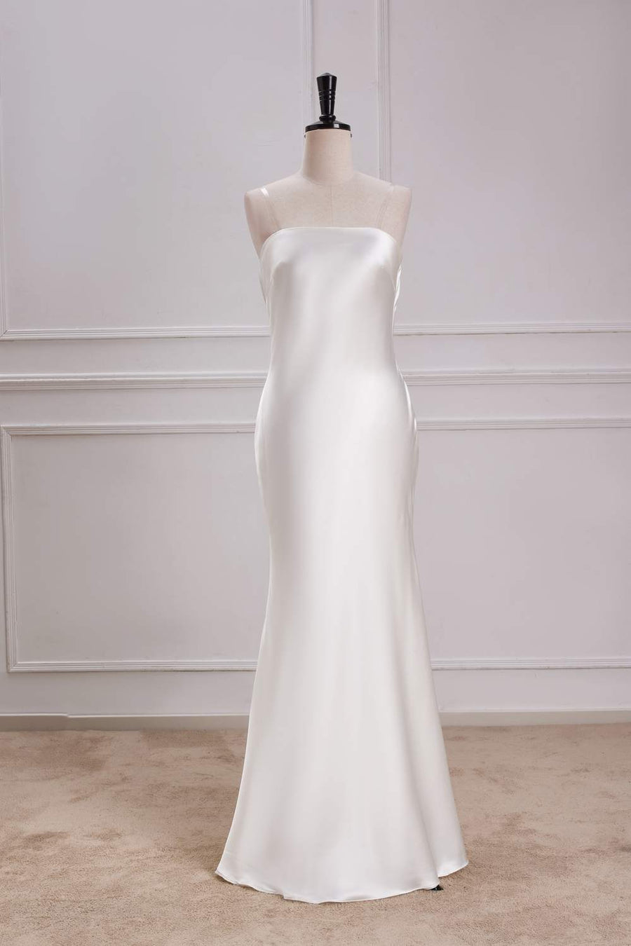 White Strapless Cowl Back Mermaid Satin Long Bridesmaid Dress White / US 10