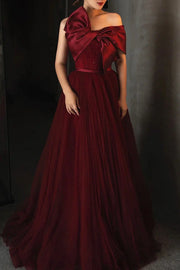 Wine Red One Shoulder A-Line Formal Party Prom Dress