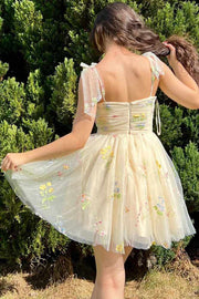 A Line Short Floral Embroidery Homecoming Dress