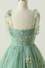 Green Short A-Line Homecoming Dress With Embroidery