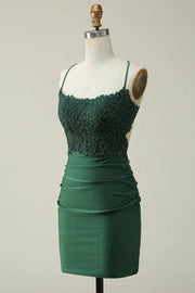 Bodycon Spaghetti Straps Green Short Homecoming Dress with Appliques