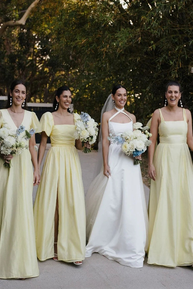 Yellow A-Line Empire Different Styles Of Bridesmaid Dress