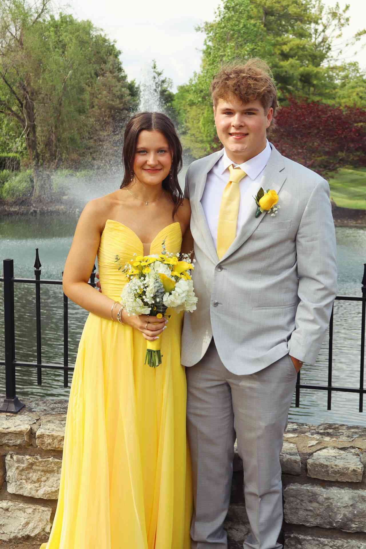 Yellow Chiffon A-Line Strapless Lace-Up Long Party Prom Dress