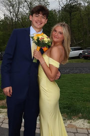 Yellow Off-Shoulder Empire Mermaid Party Prom Dress With Train