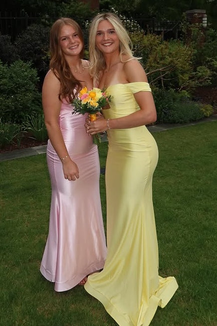 Yellow Off-Shoulder Empire Mermaid Party Prom Dress With Train