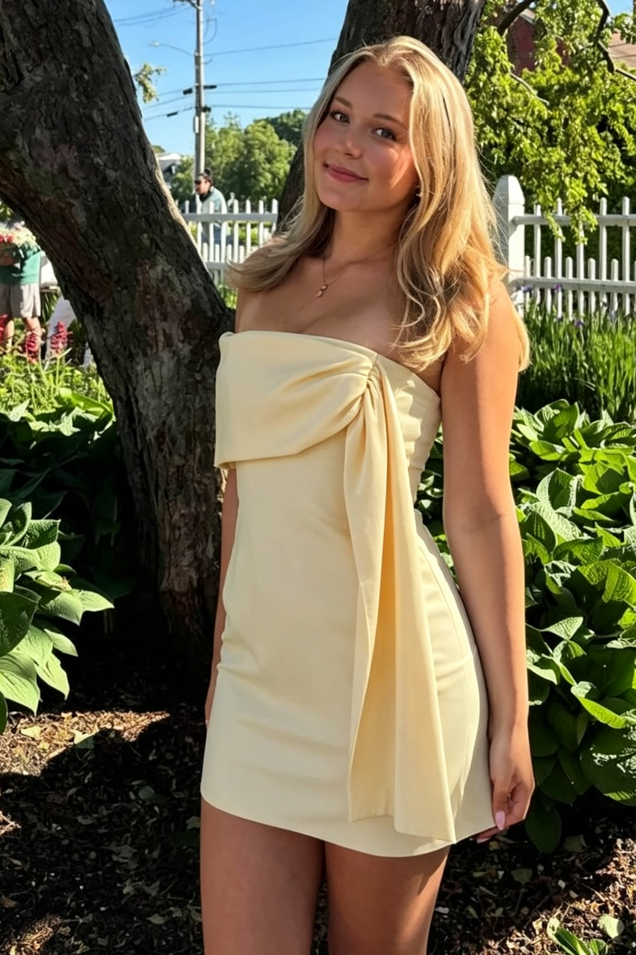 Yellow Satin Empire Sleeveless Elegant Homecoming Dress