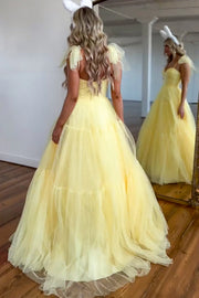 Yellow Tulle A-Line Sleeveless Party Prom Dress