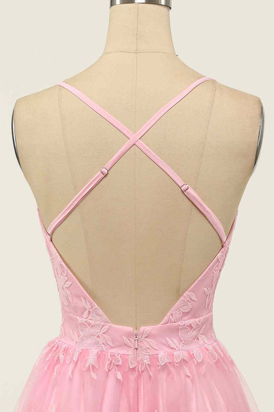 A - line Deep V Neck Crossed Back Embroidery Mini Homecoming Dress - Joyofdress