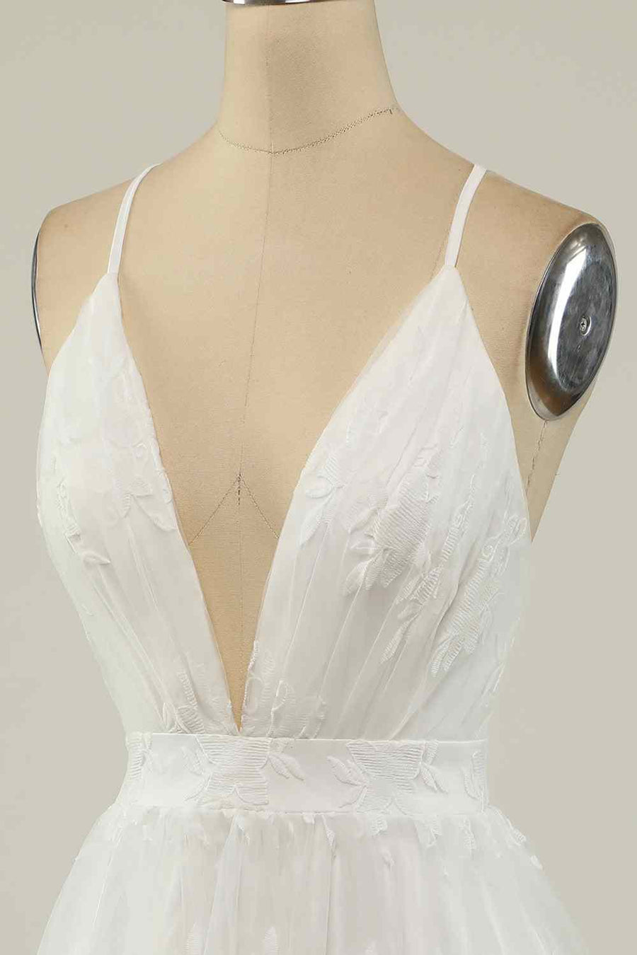 A - line Deep V Neck Crossed Back Embroidery Mini Homecoming Dress - Joyofdress