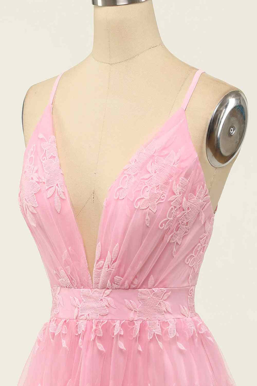 A - line Deep V Neck Crossed Back Embroidery Mini Homecoming Dress - Joyofdress