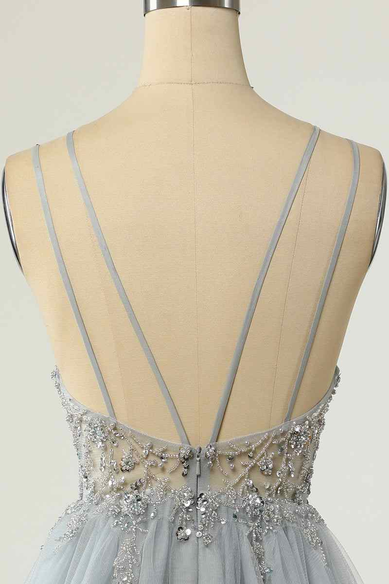 A - line Double Straps Deep V Neck Beading Mini Homecoming Dress - Joyofdress
